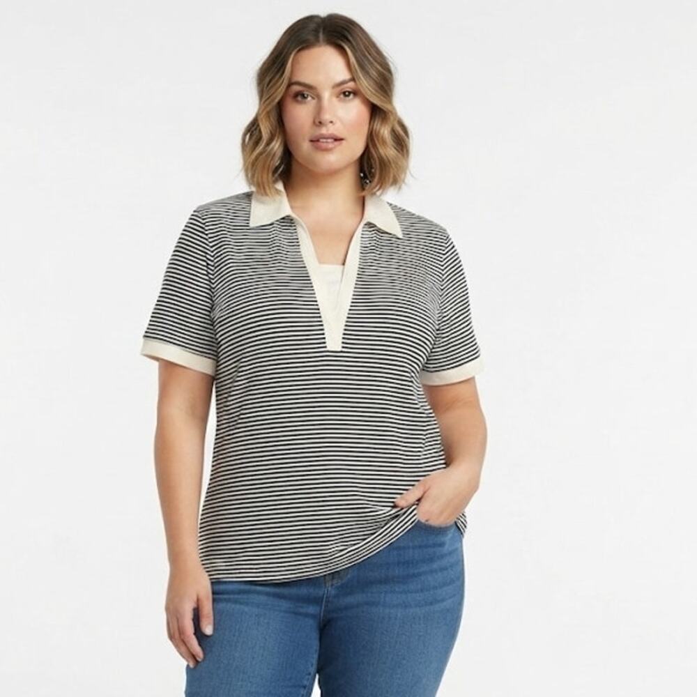 JasonMaxwell Short Sleeve Nautical Style Top Blouse Cotton Summer Plus Size 3X